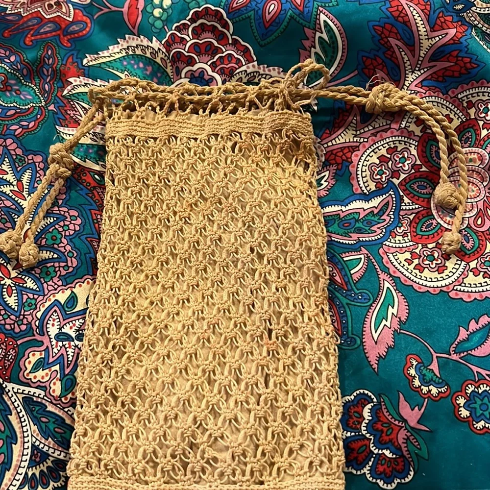Antique crocheted lace tassels clutch purse